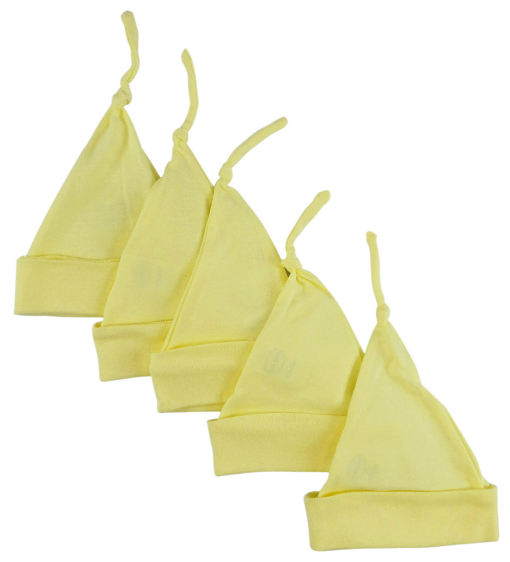Yellow Knotted Baby Cap (pack Of 5)